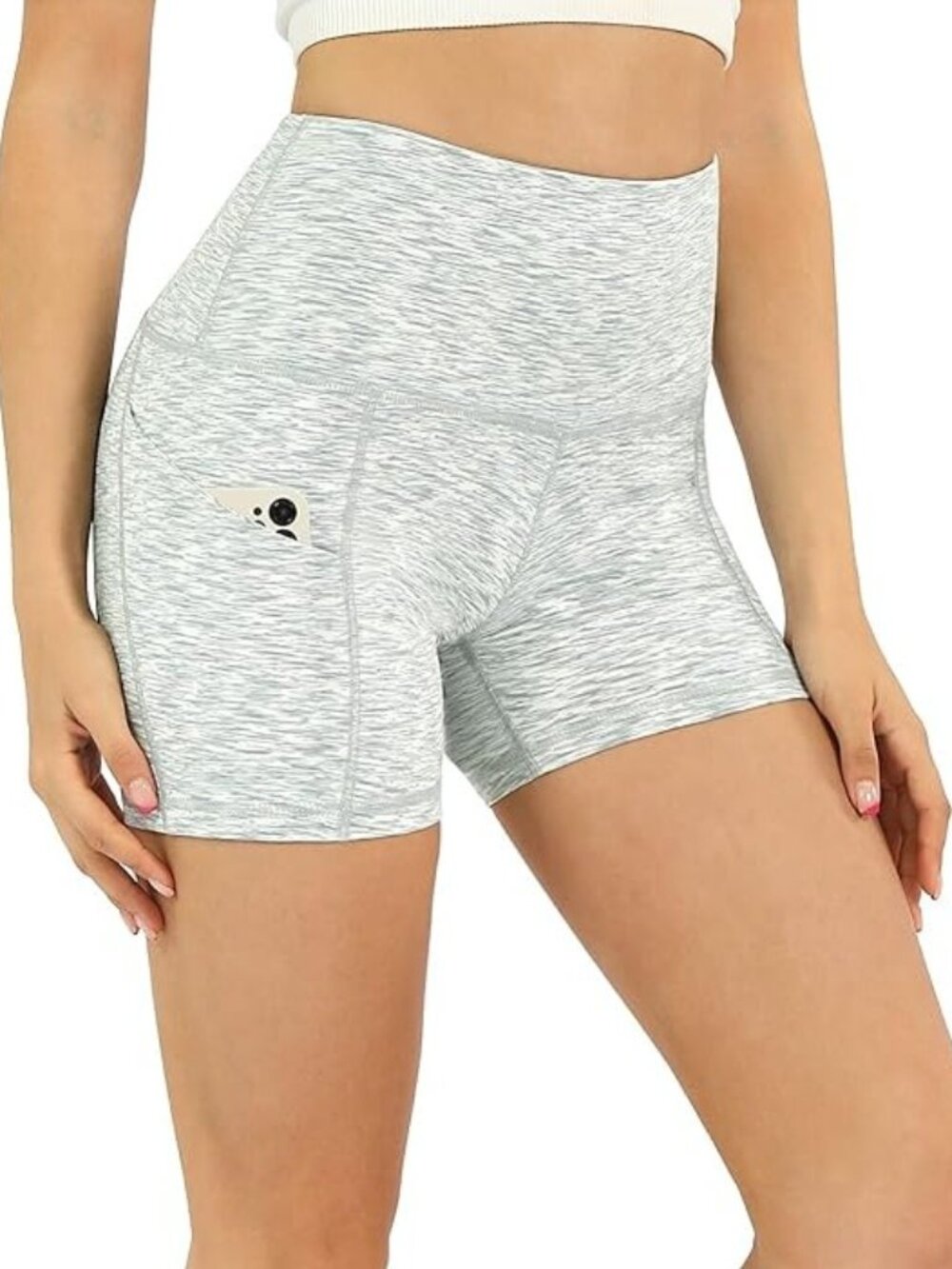 Ododos High Waist Biker Shorts with Pockets 5.5" - XL SpaceDye White